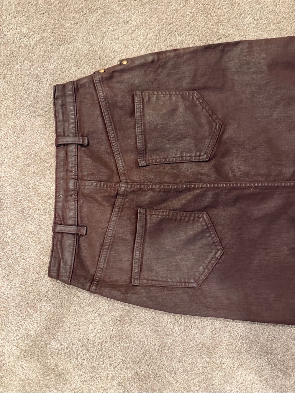 Pilcro Anthropologie Brown Coated Denim Maxi Skirt Size 6 - Picture 7 of 8